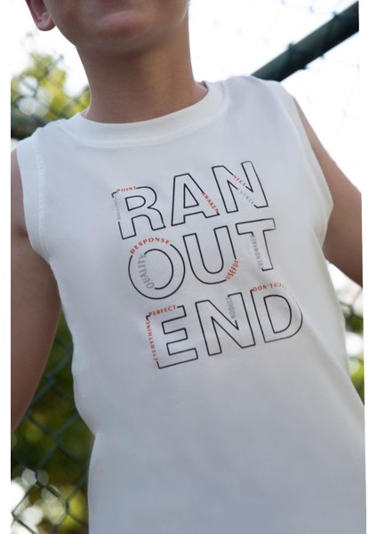 Erkek Çocuk Şortlu Takım Sıfır Kollu Yazı Baskılı Bağcık Aksesuarlı 8-14 Yaş, Beyaz