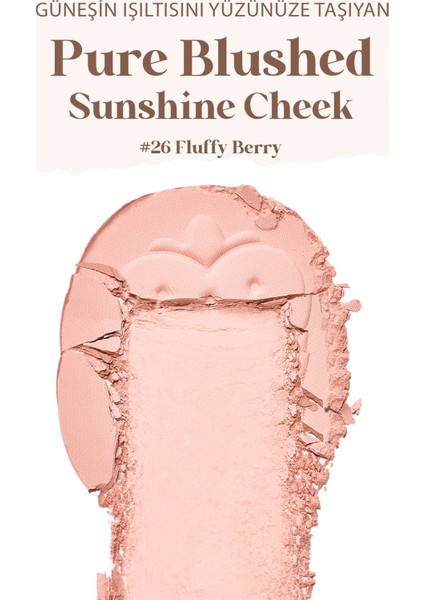 Pastel Tonlarda Sebum Dengeleyici Toz Allık Perıpera Pure Blushed Sunshine Cheek (26 Fluffy Berry)