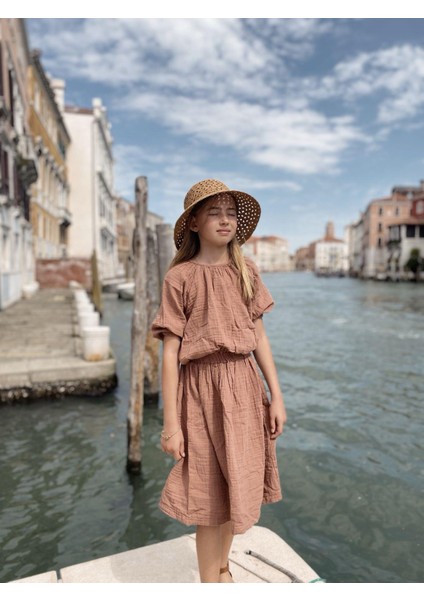 Organik Rustik Kız Elbise 2-9 Yaş A Kahve fırsatları