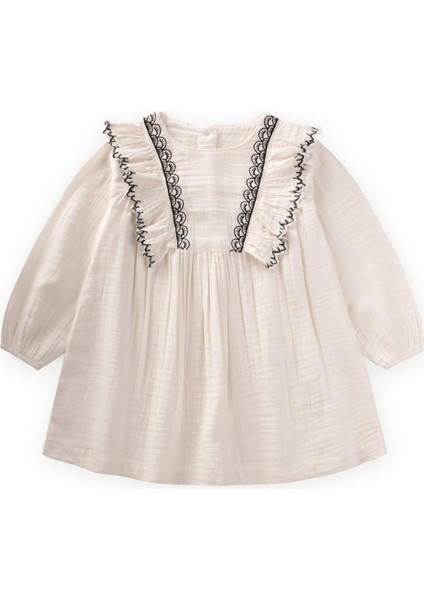 Nakışlı Fırfırlı Mevsimlik Elbise 1-8 Yaş Ekru indirimleri