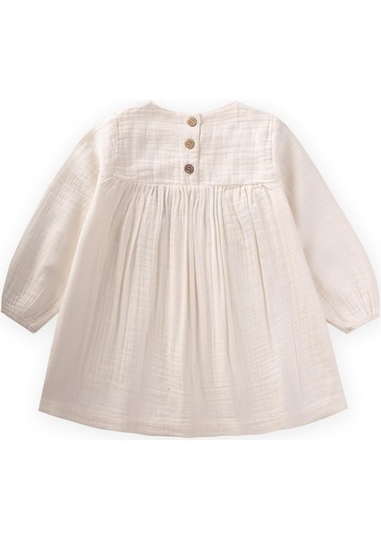 Nakışlı Fırfırlı Mevsimlik Elbise 1-8 Yaş Ekru
