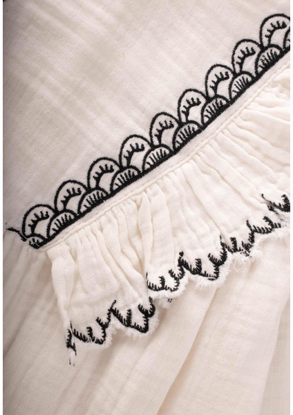 Nakışlı Fırfırlı Mevsimlik Elbise 1-8 Yaş Ekru