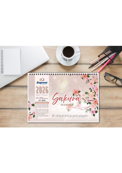 2026 Takvim A4 Ebat 53 Haftalık Planlayıcı Sakura