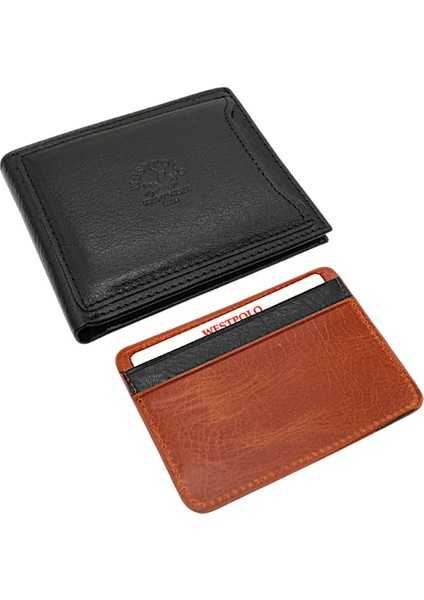 Hakiki Deri Kağıt Para ve Bol Kart Bölmeli ve Ekstra Kartlıklı Erkek Cüzdanı - Siyah-Taba indirimleri
