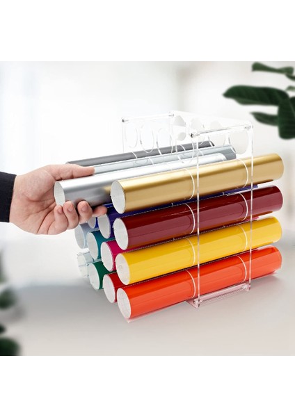 Santkuee 20 Delik Yüksek Kapasiteli Vinil Makara Rafı Çıkarılabilir Kağıt Depolama Rafı Katı Akrilik Vinil Depolama Rafı (Şeffaf) (Yurt Dışından) modelleri