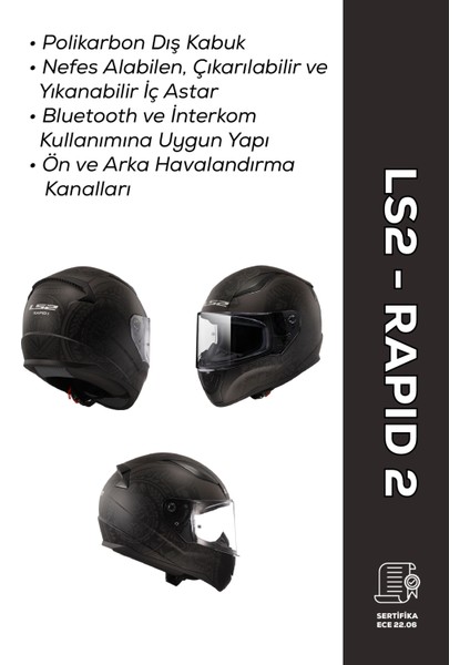 Rapid 2 Takaroa Motosiklet Kaskı – Full Face, Güvenli & Konforlu Tasarım