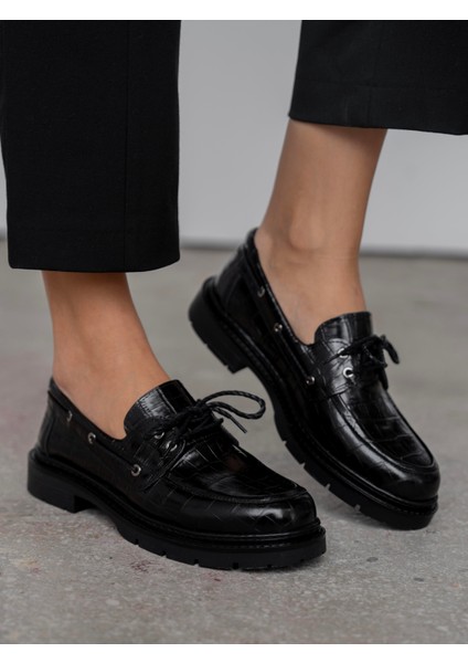 Suvon Siyah Kroko Hakiki Deri Kadın Makosen