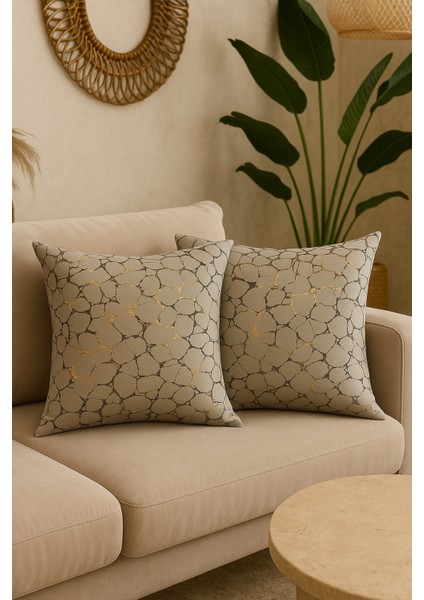 Varaklı Krem Kırlent Kılıfı Dekoratif Bohem Soft Koltuk Sırt Yastık Hediyelik Yılbaşı 45X45