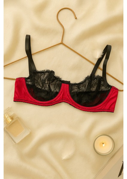 Kırmızı Siyah Dantelli Saten Sütyen Külot Takımı fiyatları