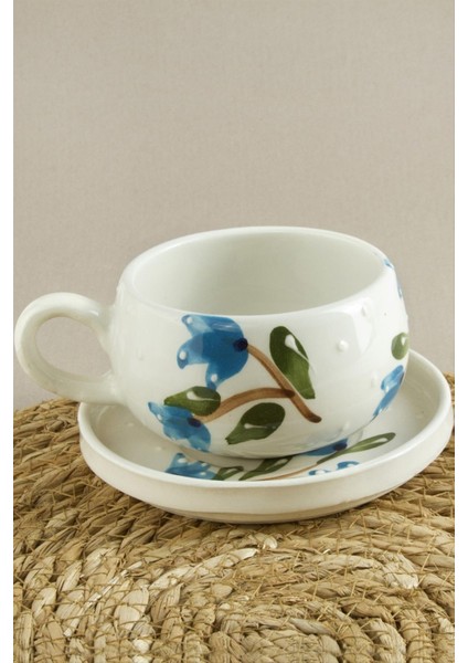 Orkide Desenli Seramik Tabaklı Kupa