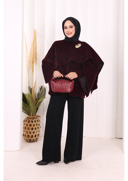 Atkı Detay Leoparlı Panço 70061-1 Bordo