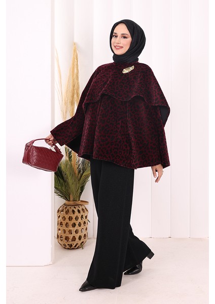 Atkı Detay Leoparlı Panço 70061-1 Bordo fiyatları