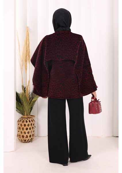 Atkı Detay Leoparlı Panço 70061-1 Bordo modelleri