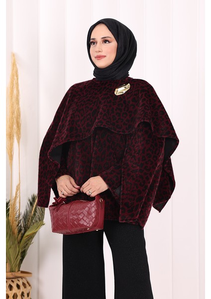 Atkı Detay Leoparlı Panço 70061-1 Bordo fırsatları