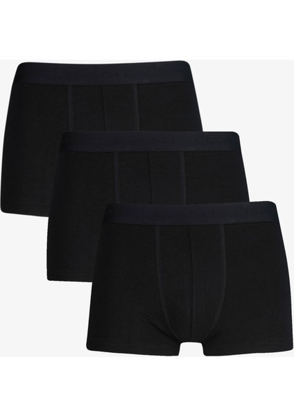 Erkek Siyah Slim Fit 3'lü Logolu Boxer
