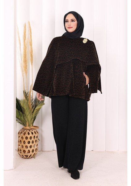 Atkı Detay Leoparlı Panço 70061-1 Kahverengi