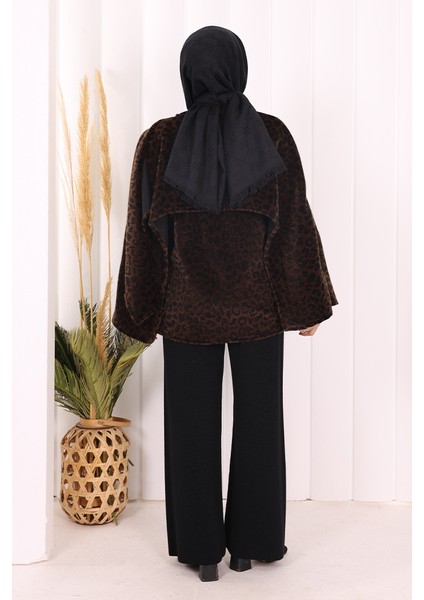 Atkı Detay Leoparlı Panço 70061-1 Kahverengi modelleri