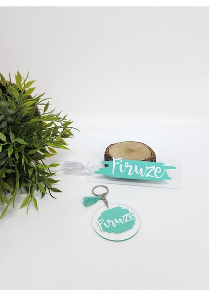 Isme Özel Kişiye Özel Mint Yeşili Detaylı Pleksi Kitap Ayracı ve Anahtarlık Seti fiyatları