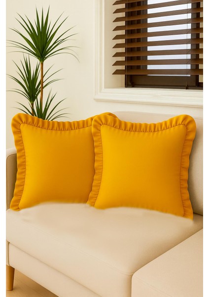 Fırfırlı Sarı Kırlent Kılıfı Dekoratif Bohem Soft Koltuk Sırt Yastık Hediyelik Yılbaşı 45X45
