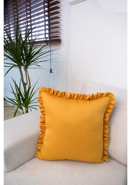 Fırfırlı Sarı Kırlent Kılıfı Dekoratif Bohem Soft Koltuk Sırt Yastık Hediyelik Yılbaşı 45X45 modelleri