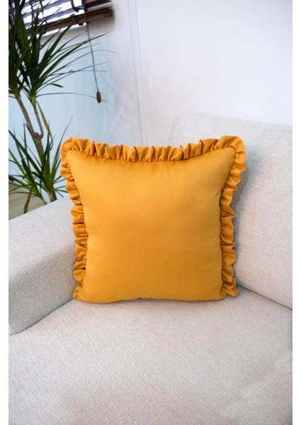 Fırfırlı Sarı Kırlent Kılıfı Dekoratif Bohem Soft Koltuk Sırt Yastık Hediyelik Yılbaşı 45X45 fırsatları