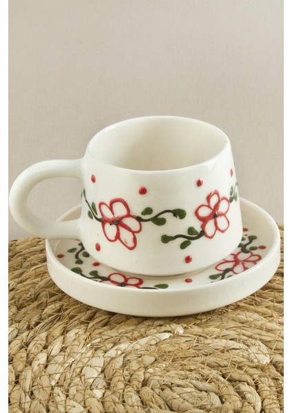 Kelebek Desenli Seramik Tabaklı Kupa