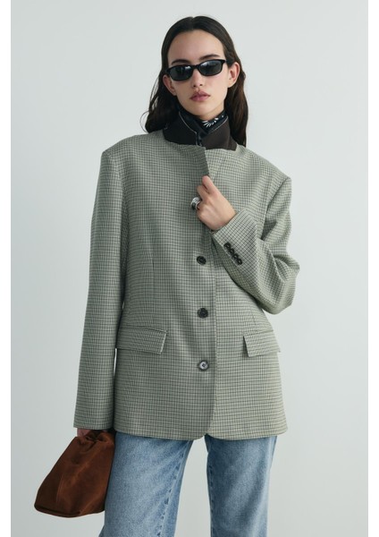 Yeşil Julie Ekose Blazer Ceket