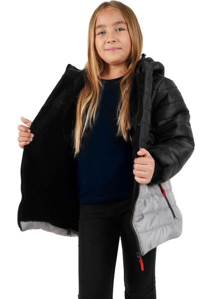 İçi Kürklü Su ve Rüzgar Geçirmez Kapüşonlu Kız Çocuk Mont