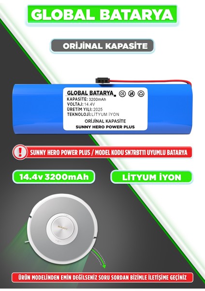 Sunny Hero Power Plus Uyumlu Robot Süpürge Bataryası 14.4V 3500MAH Li-Ion Pil (Yüksek Kapasite)