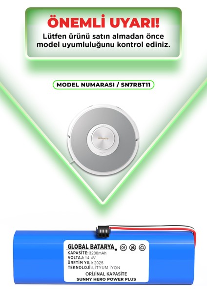 Sunny Hero Power Plus Uyumlu Robot Süpürge Bataryası 14.4V 3500MAH Li-Ion Pil (Yüksek Kapasite) indirimleri