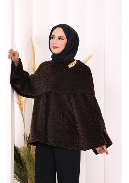 Atkı Detay Leoparlı Panço 70061-1 Kahverengi fırsatları