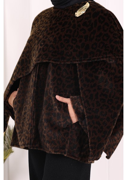 Atkı Detay Leoparlı Panço 70061-1 Kahverengi indirimleri