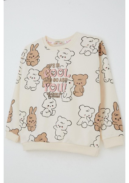 Kız Çocuk Eşofman Takım Sevimli Dostlar 4-8 Yaş, Krem