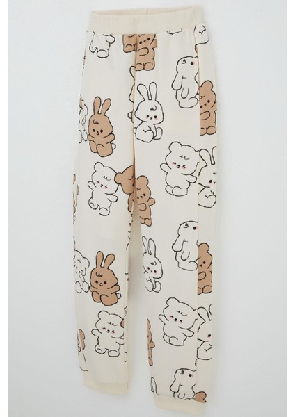 Kız Çocuk Eşofman Takım Sevimli Dostlar 4-8 Yaş, Krem