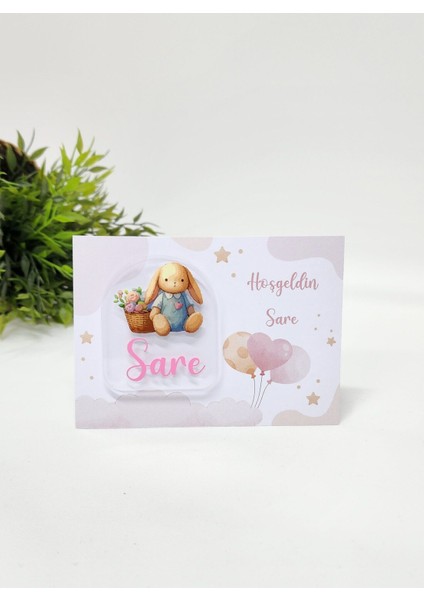 Isme Özel Kişiye Özel Tavşan Figürlü Pleksi Bebek Magnet Yenidoğan Magnet 20 Adet