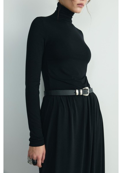 Siyah Luna Deri Kemer