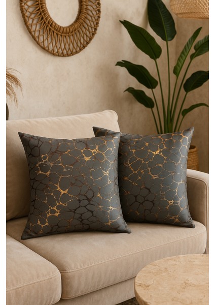 Varaklı Antrasit Kırlent Kılıfı Dekoratif Bohem Soft Koltuk Sırt Yastık Hediyelik Yılbaşı 45X45