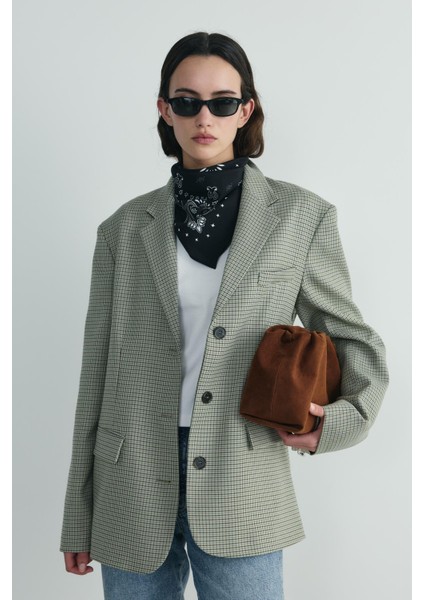 Yeşil Julie Ekose Blazer Ceket