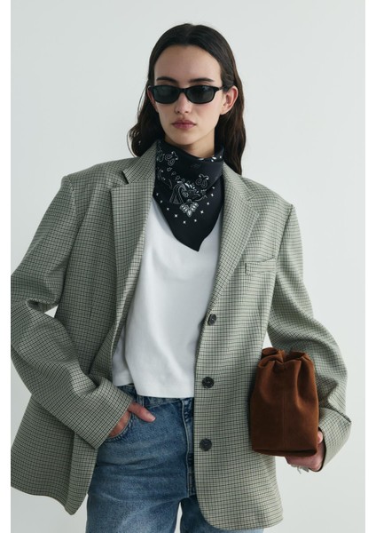 Yeşil Julie Ekose Blazer Ceket