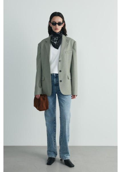 Yeşil Julie Ekose Blazer Ceket