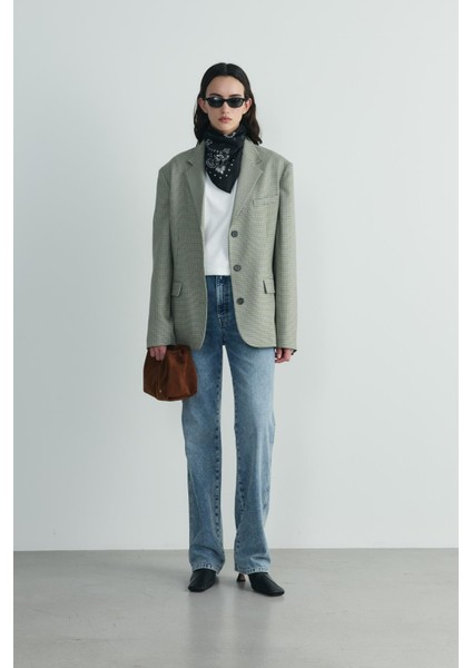 Yeşil Julie Ekose Blazer Ceket