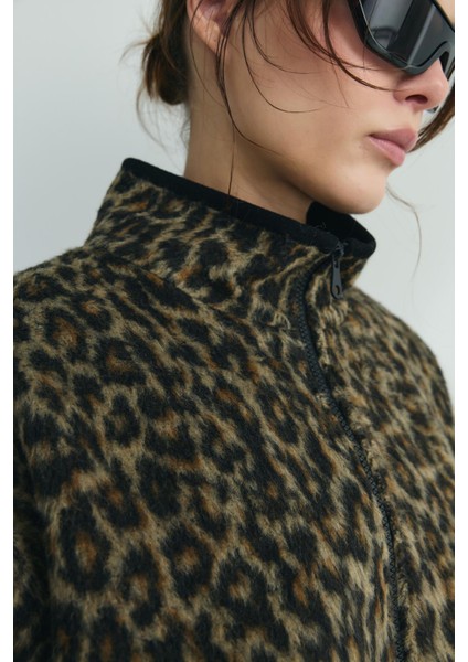 Kahverengi Leo Oversize Fermuarlı Ceket