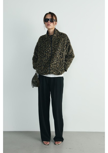 Kahverengi Leo Oversize Fermuarlı Ceket