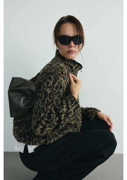 Kahverengi Leo Oversize Fermuarlı Ceket