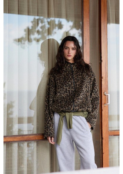 Kahverengi Leo Oversize Fermuarlı Ceket