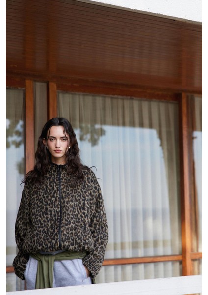 Kahverengi Leo Oversize Fermuarlı Ceket