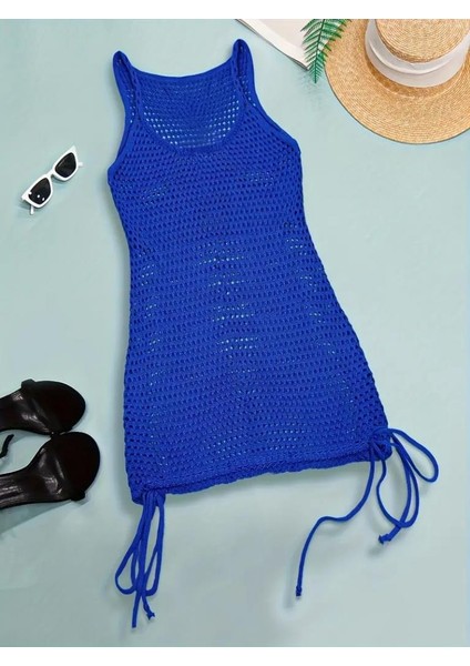 Kadın Askılı Eteği Büzgü Bağlama Detay Delikli Örme Triko Pareo Elbise fırsatları