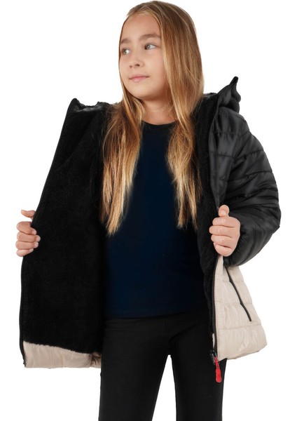 İçi Kürklü Su ve Rüzgar Geçirmez Kapüşonlu Kız Çocuk Mont