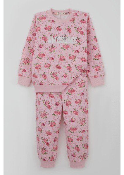 Kız Çocuk Eşofman Takım Çiçek Desenli 1.5-5 Yaş, Pembe
