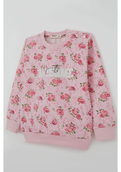 Kız Çocuk Eşofman Takım Çiçek Desenli 1.5-5 Yaş, Pembe